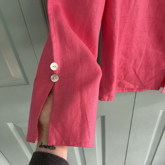 Toofan Womens Linen Pink V-Neck Tunic Blouse Small Relaxed Lagenlook Coastal - Picture 8 of 11